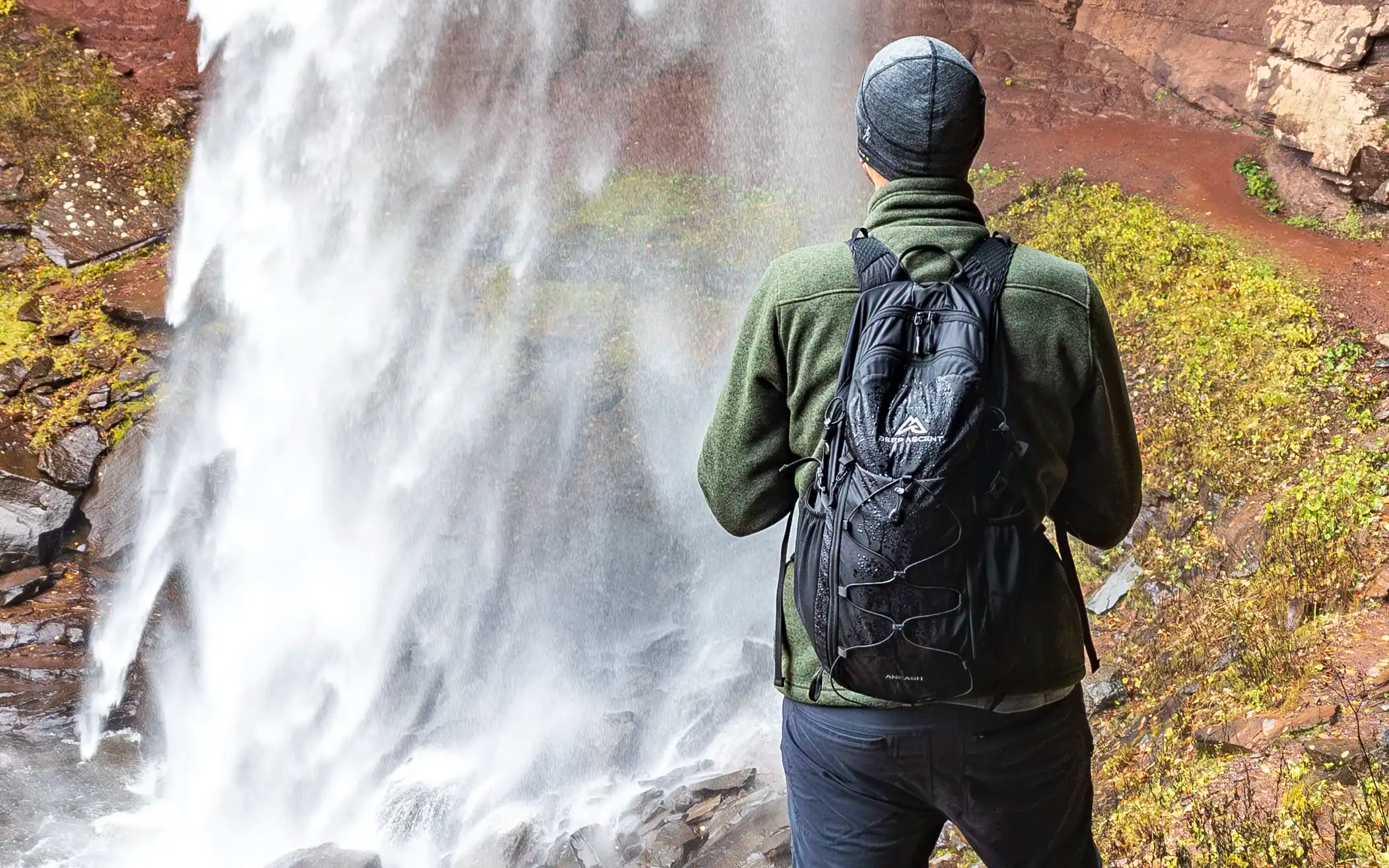Water-resistant packable hiking backpack with DWR and PU coatings.