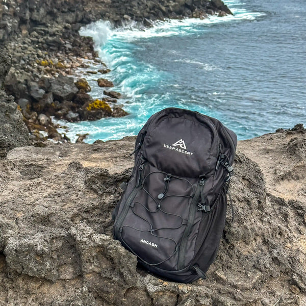 Eco-friendly packable backpack made with recycled materials and PFC-free DWR.