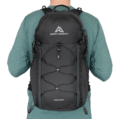 Eco-friendly packable travel backpack made from recycled materials.