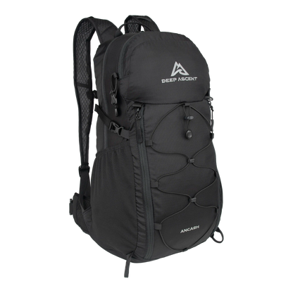 Versatile packable hiking backpack with shock cords and daisy chains.