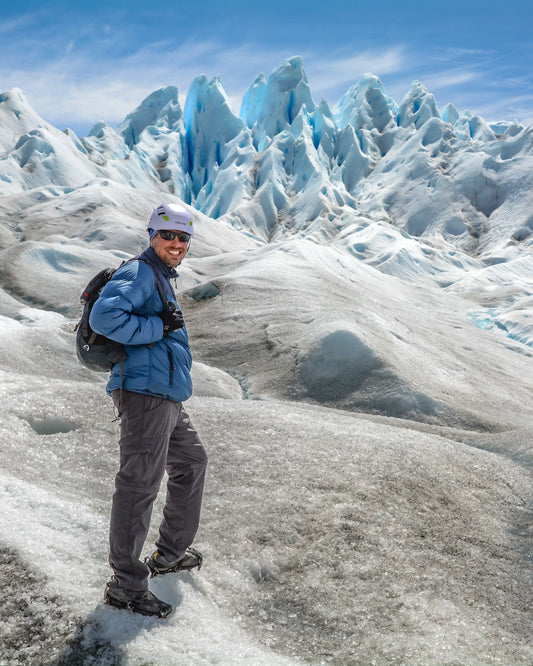 A man ice trekking on Perito Moreno Glacier near El Calafate, Argentina.